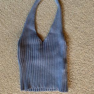 Light Blue Knit Halter Crop Top
